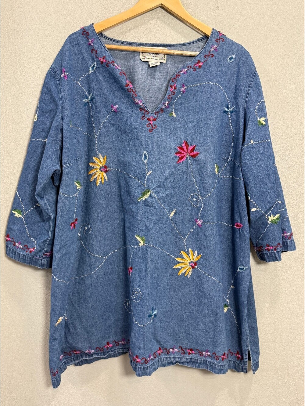Vintage Tanzara 100% Cotton Embroidered Denim Top - Women's 4X